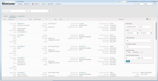 screenshot of Mitchell WorkCenter
